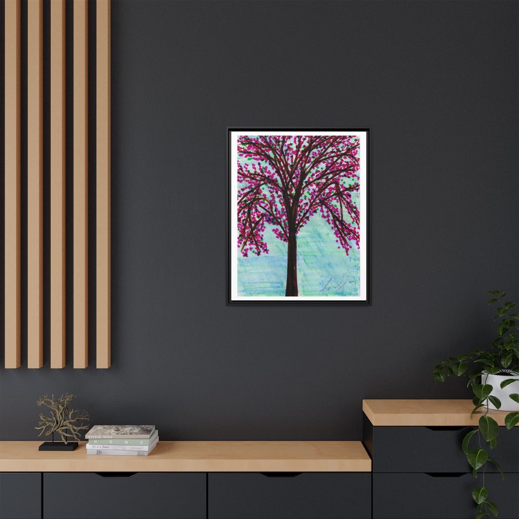 Framed Blossom Tree Pink and Red 1 - Matte Canvas Print — Framed Floral Wall Art