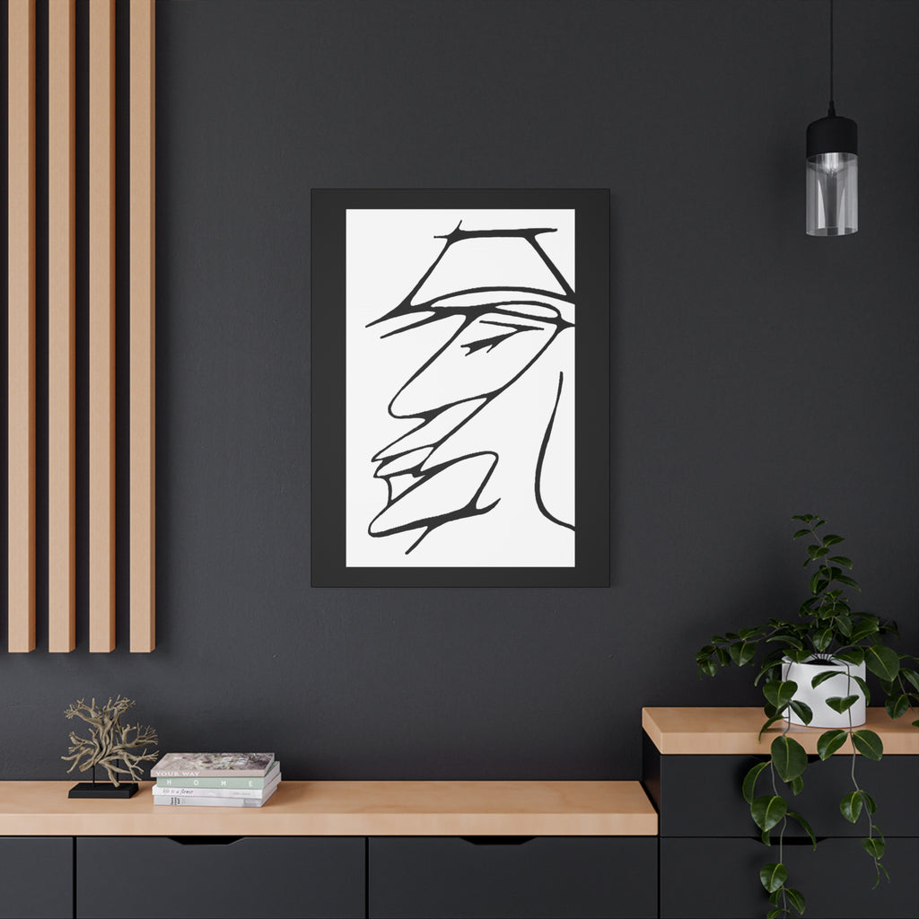 Abstract Warrior Face - Minimalist Line Art Canvas Print — Profile Face Portrait Matte Stretched