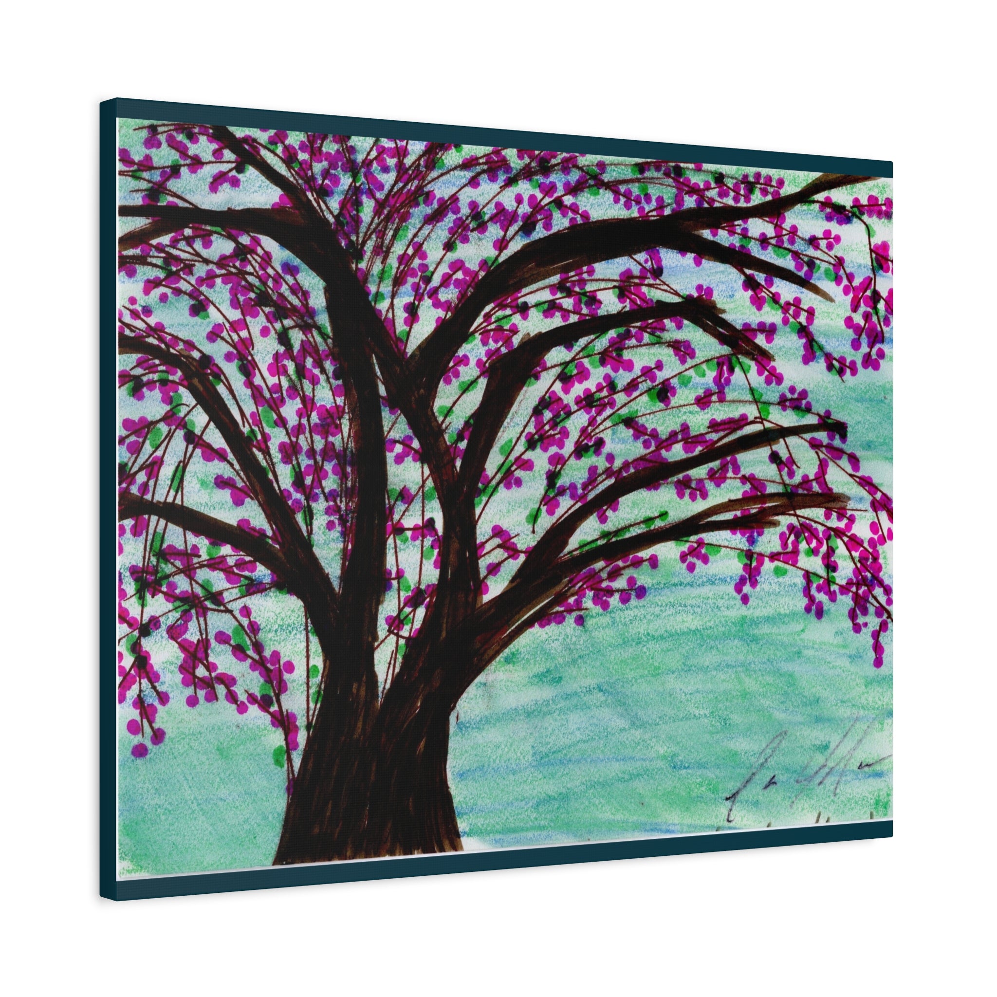 Framed Blossom Tree Pink and Red 2 - Framed Canvas Print — Matte Multi‑Color Wall Art