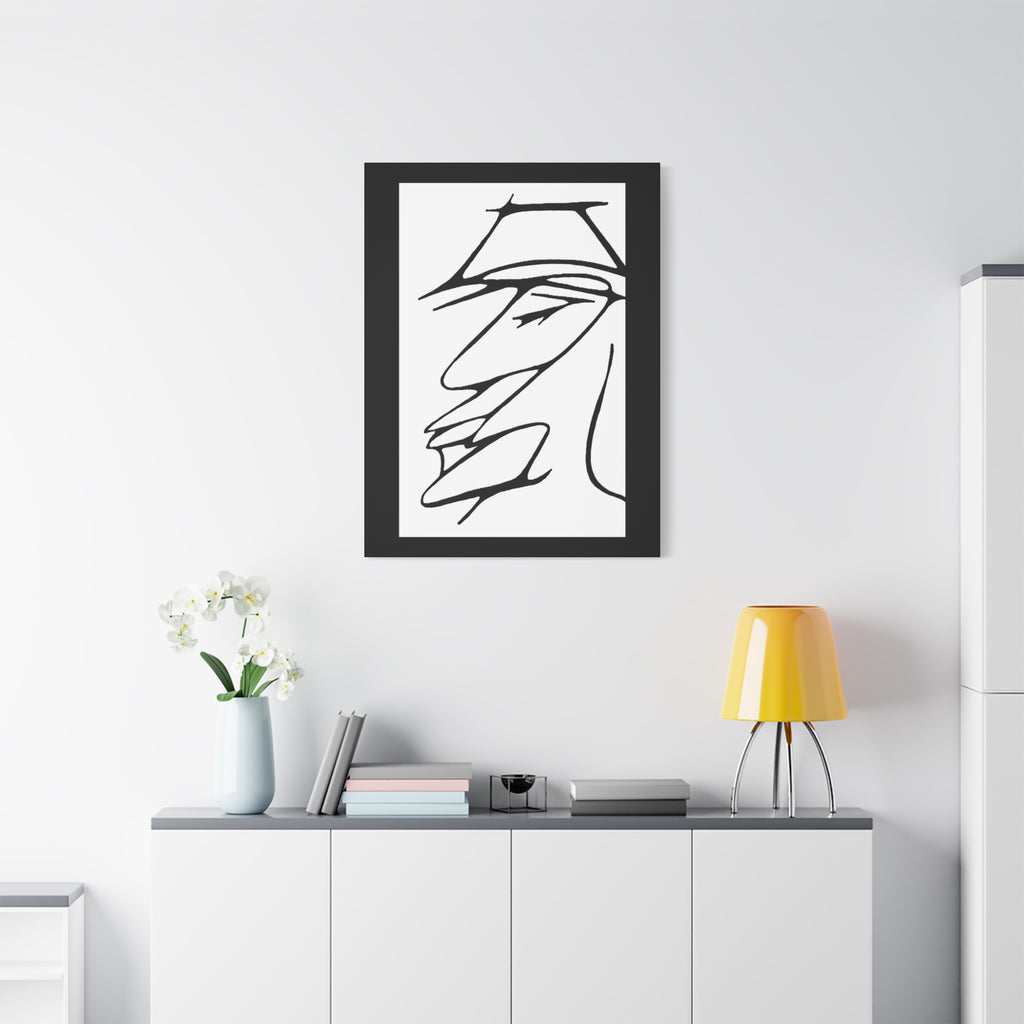 Abstract Warrior Face - Minimalist Line Art Canvas Print — Profile Face Portrait Matte Stretched