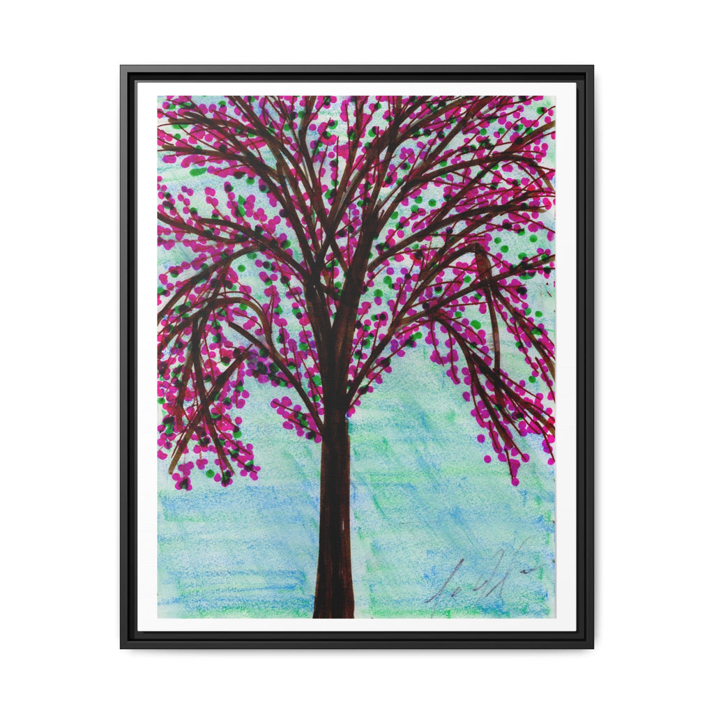 Framed Blossom Tree Pink and Red 1 - Matte Canvas Print — Framed Floral Wall Art