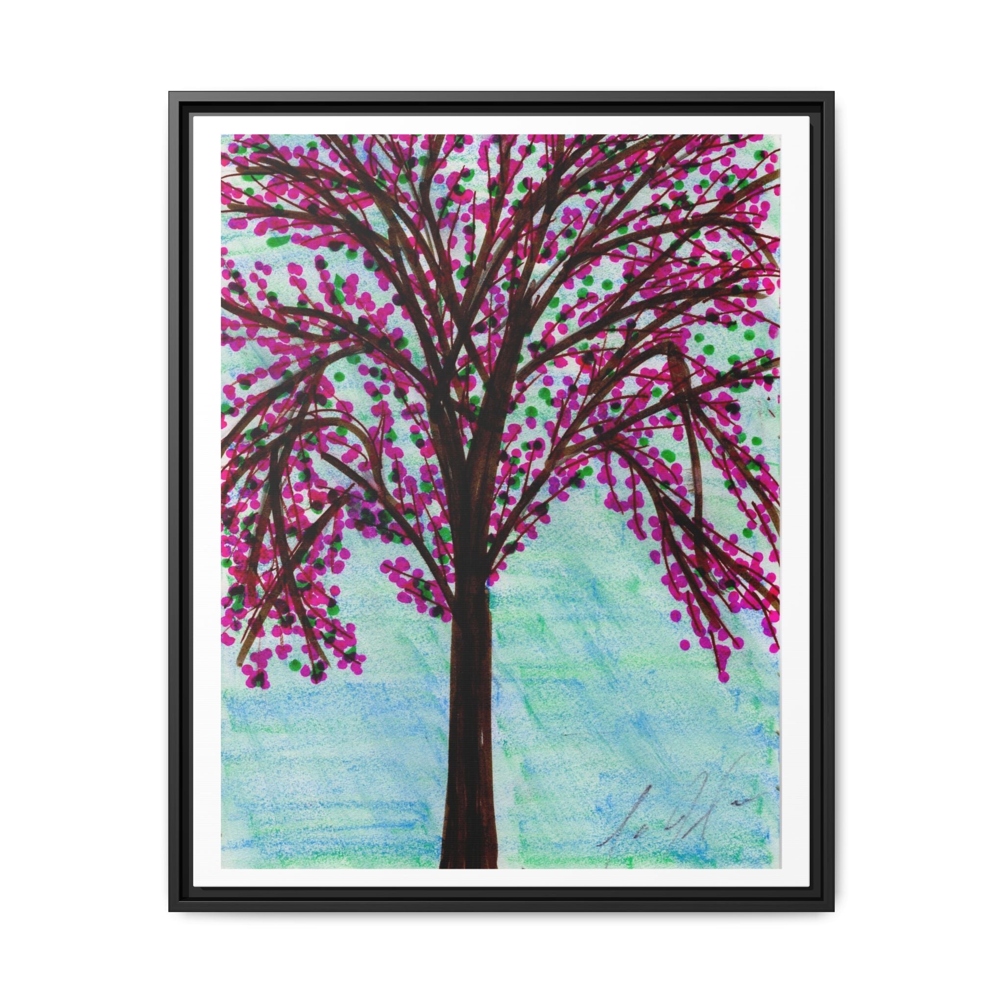 Framed Blossom Tree Pink and Red 1 - Matte Canvas Print — Framed Floral Wall Art