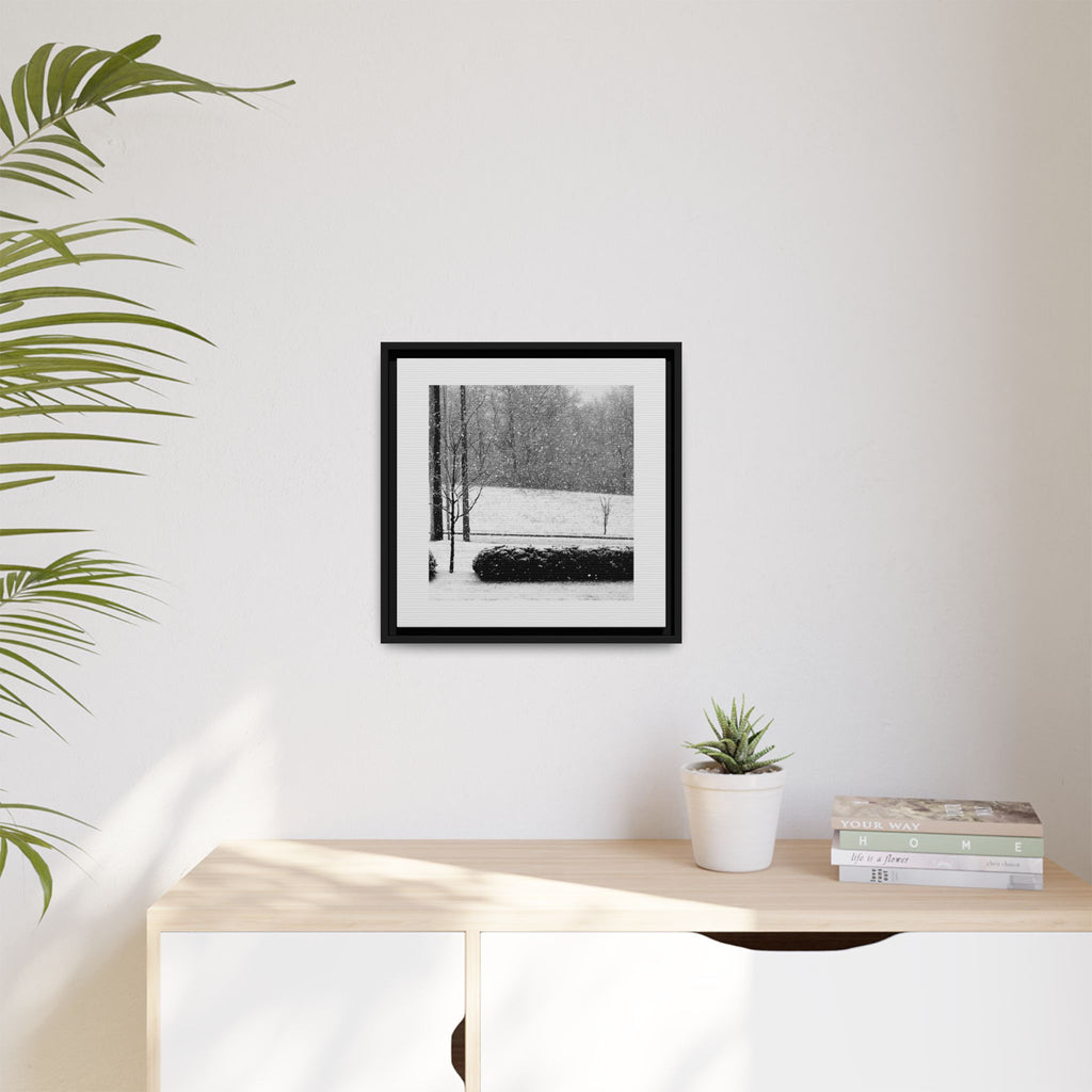 Framed Snowing in the Park - Framed Matte Canvas Print — Black & White Snow Landscape