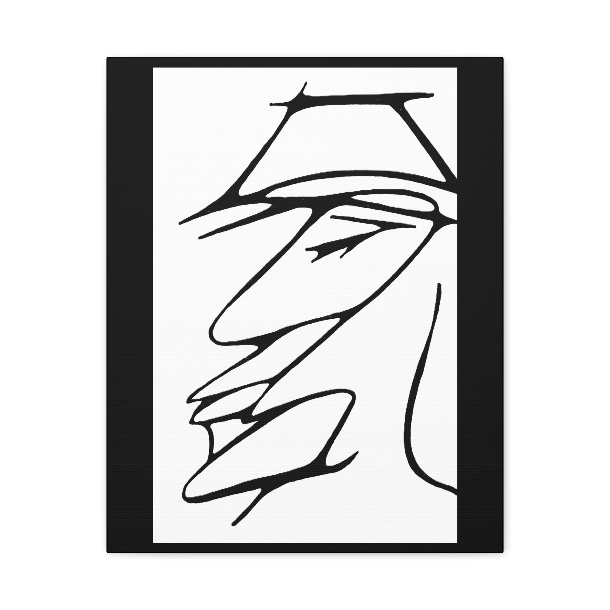 Abstract Warrior Face - Minimalist Line Art Canvas Print — Profile Face Portrait Matte Stretched
