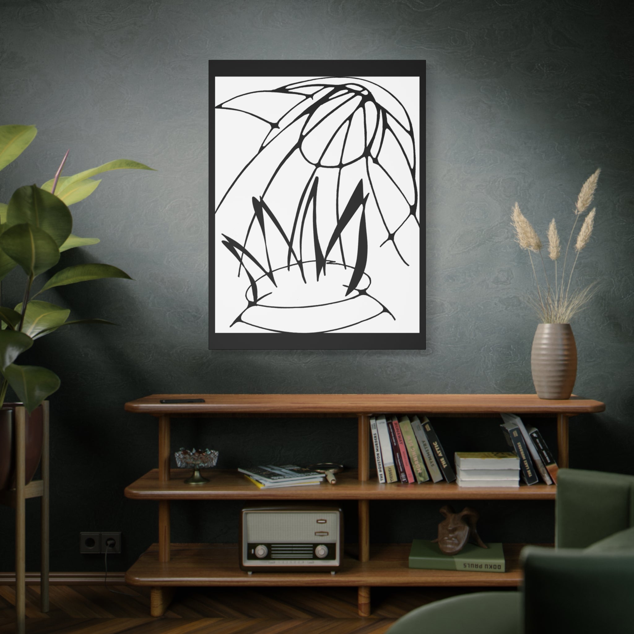 Out of The Fire - Minimalist Black Line Plant Canvas — Stretched Matte Botanical Wall Art