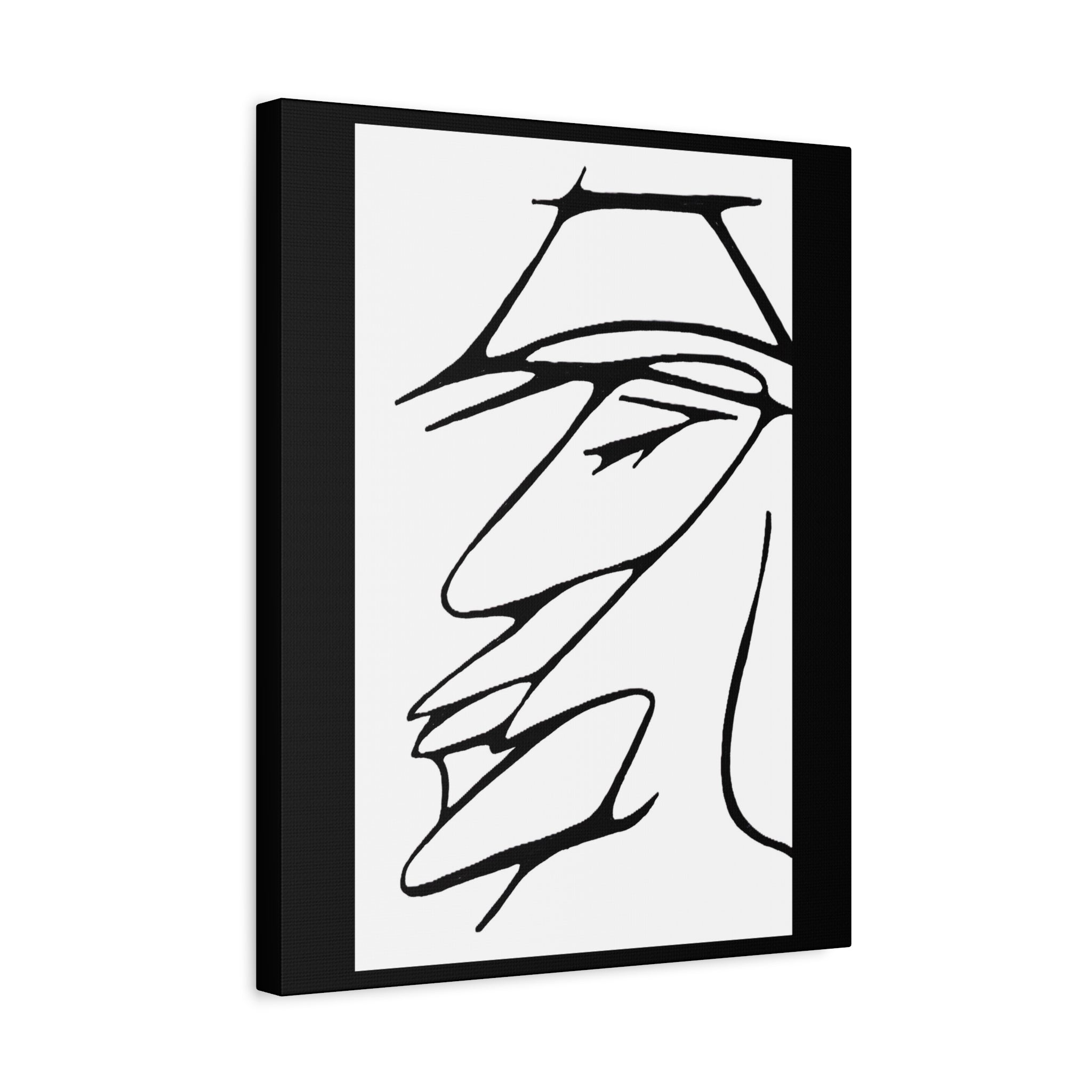 Abstract Warrior Face - Minimalist Line Art Canvas Print — Profile Face Portrait Matte Stretched