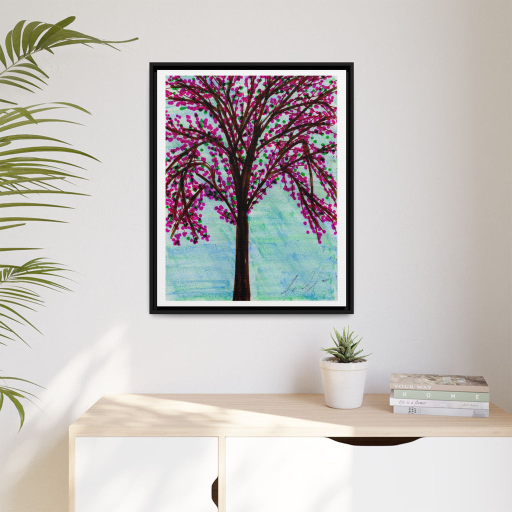 Framed Blossom Tree Pink and Red 1 - Matte Canvas Print — Framed Floral Wall Art