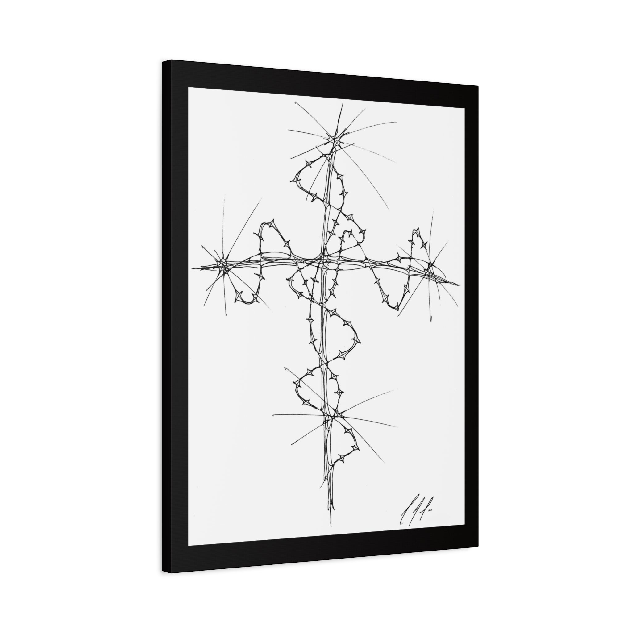 Barbed Wire Cross Canvas Print — Gothic Religious Wall Art