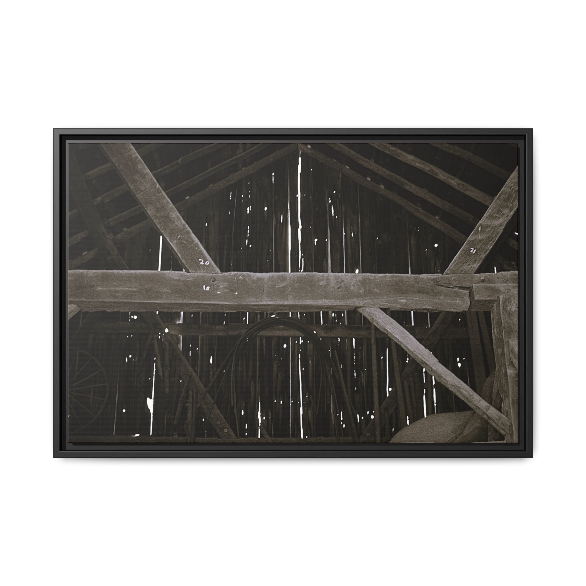 Rustic Barn Interior Framed Canvas Print — Farmhouse Wall Art