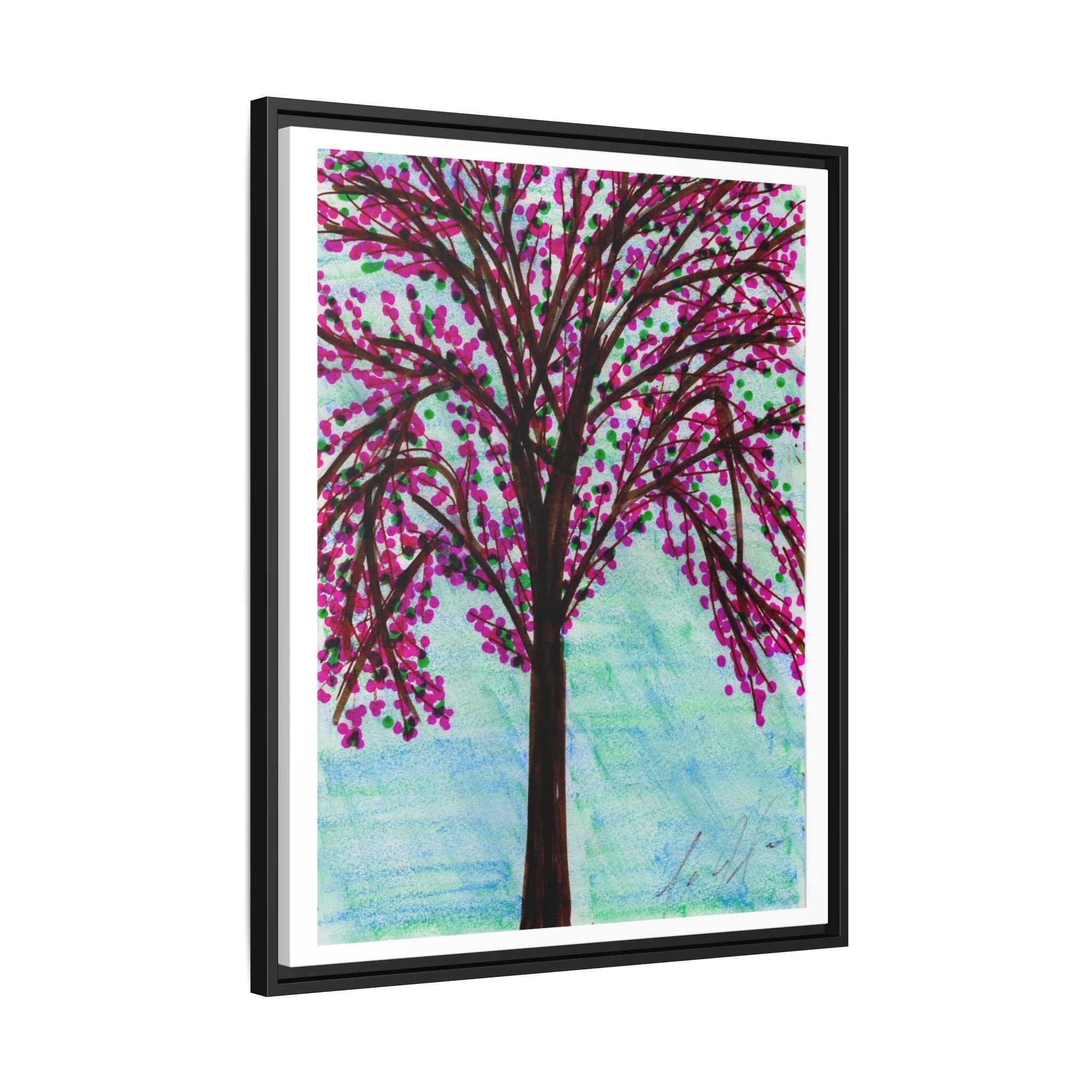Framed Blossom Tree Pink and Red 1 - Matte Canvas Print — Framed Floral Wall Art