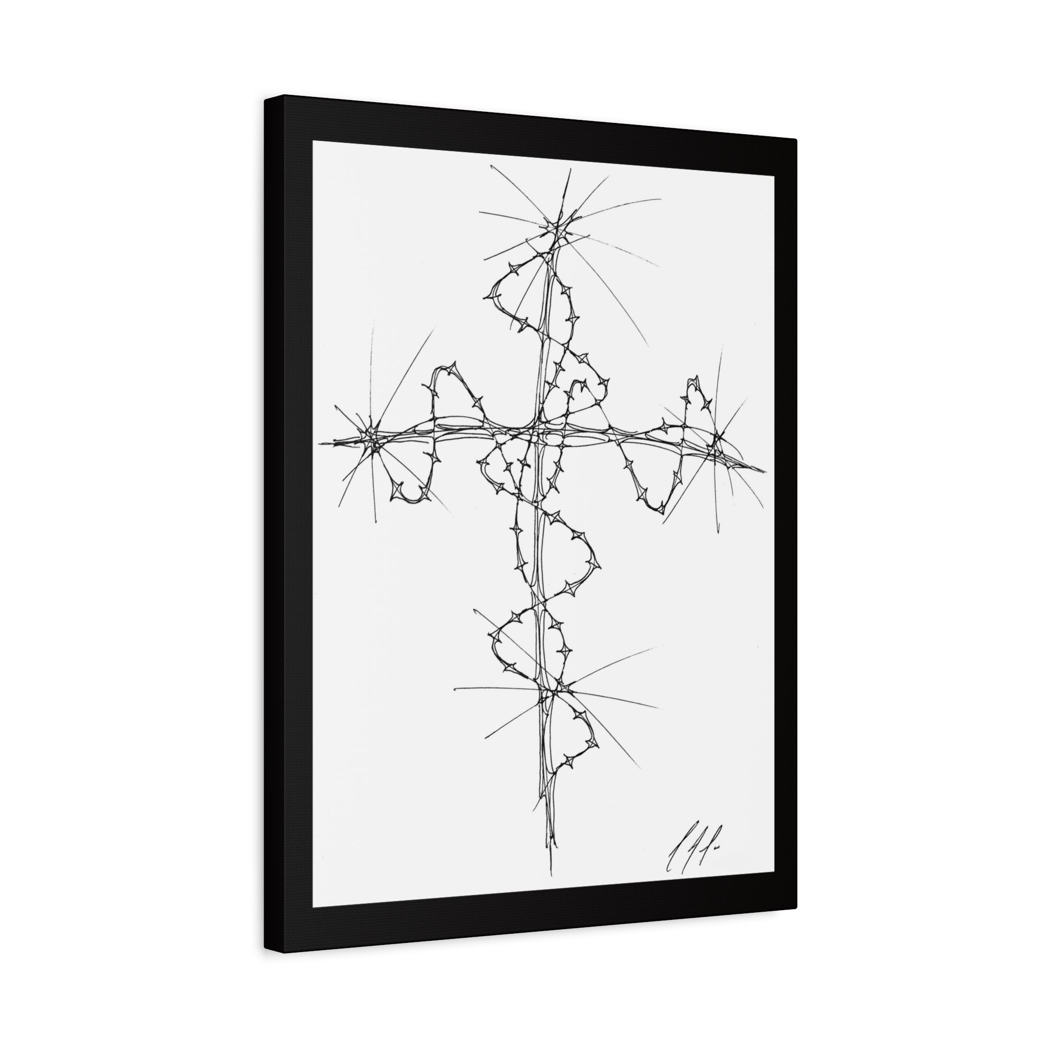 Barbed Wire Cross Canvas Print — Gothic Religious Wall Art