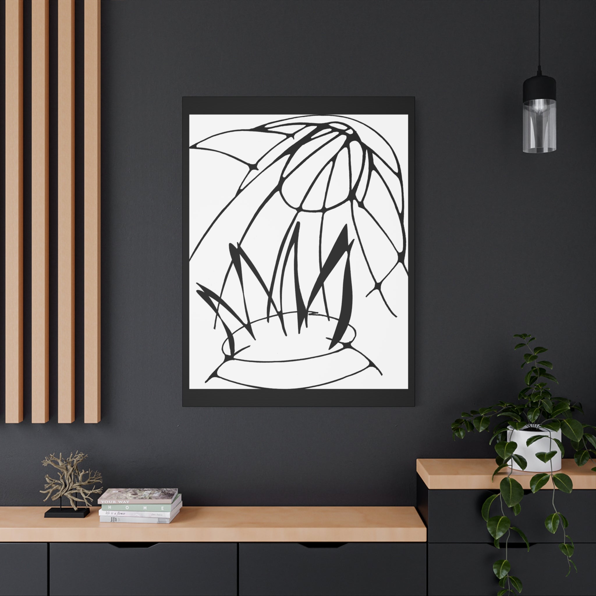 Out of The Fire - Minimalist Black Line Plant Canvas — Stretched Matte Botanical Wall Art
