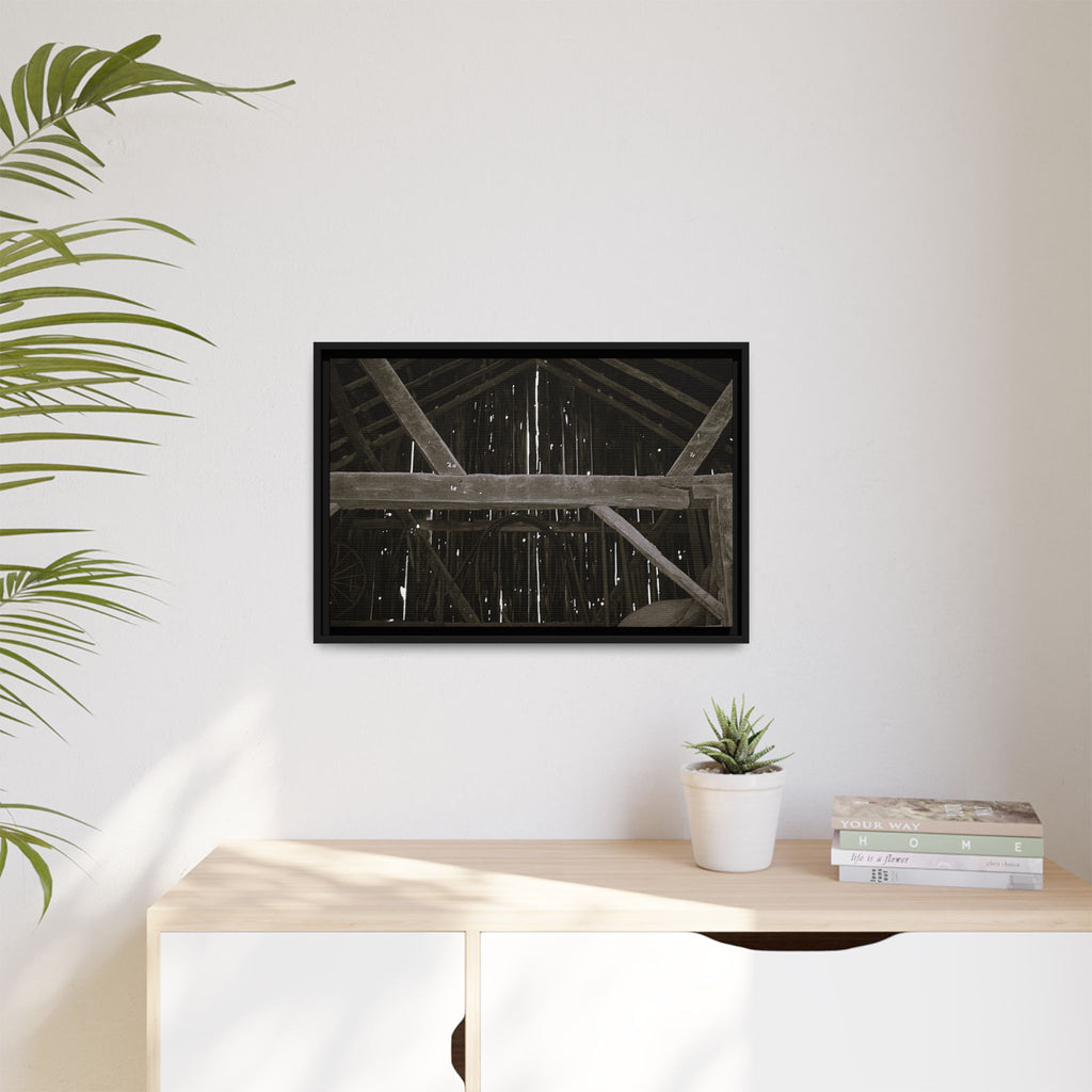 Rustic Barn Interior Framed Canvas Print — Farmhouse Wall Art