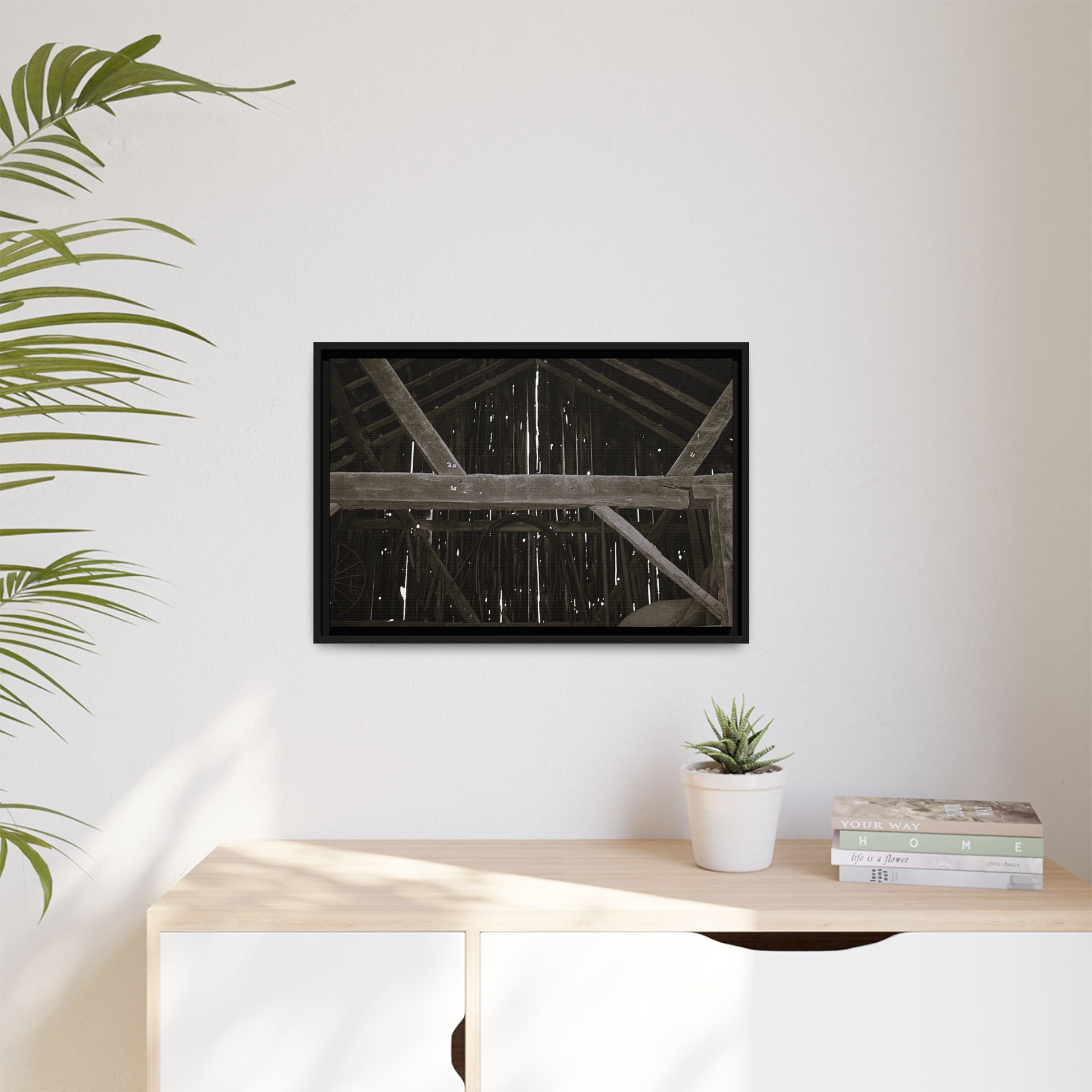 Rustic Barn Interior Framed Canvas Print — Farmhouse Wall Art