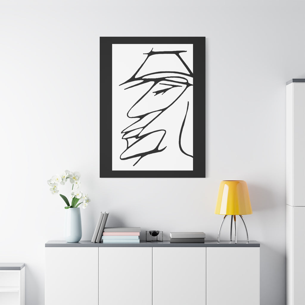 Abstract Warrior Face - Minimalist Line Art Canvas Print — Profile Face Portrait Matte Stretched