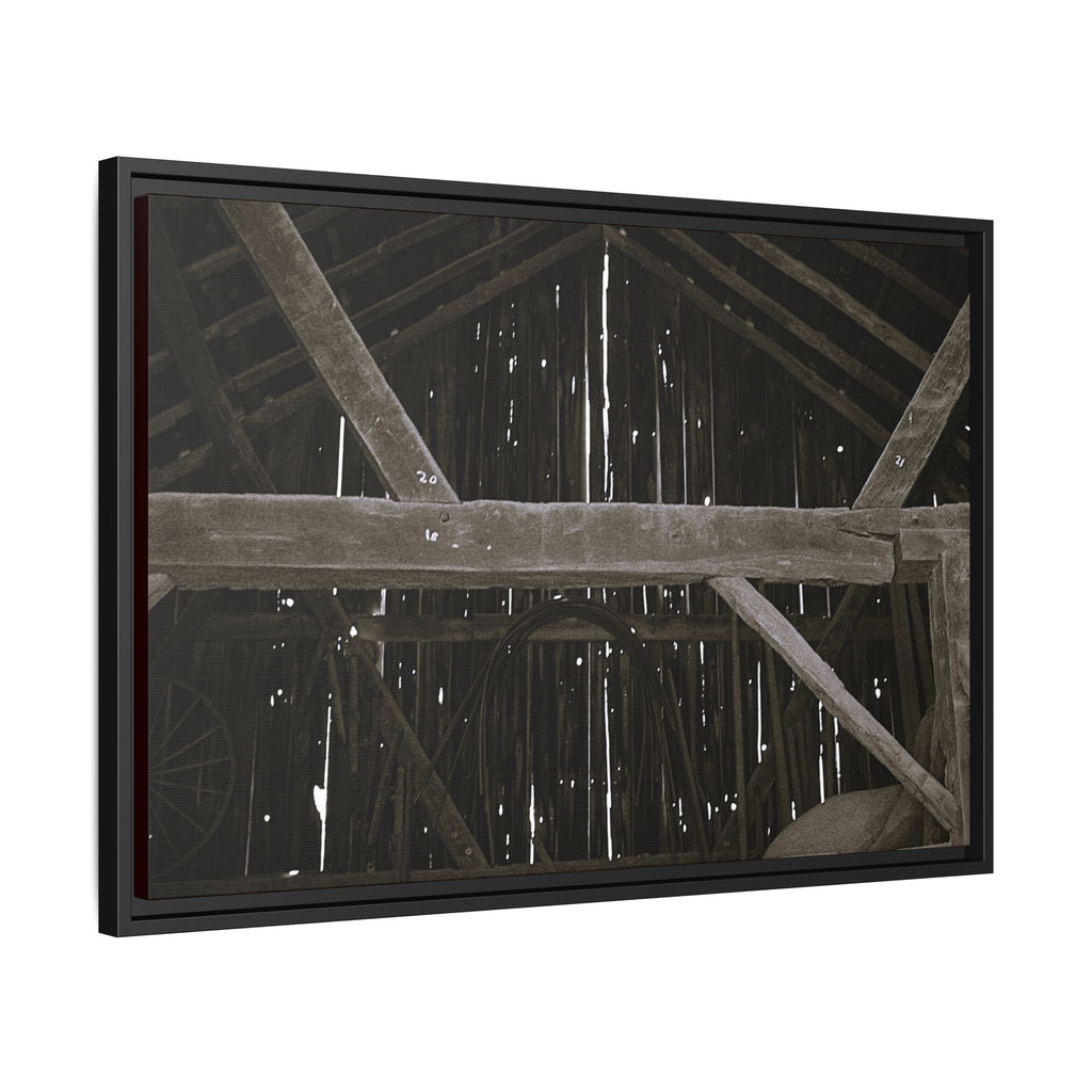 Rustic Barn Interior Framed Canvas Print — Farmhouse Wall Art