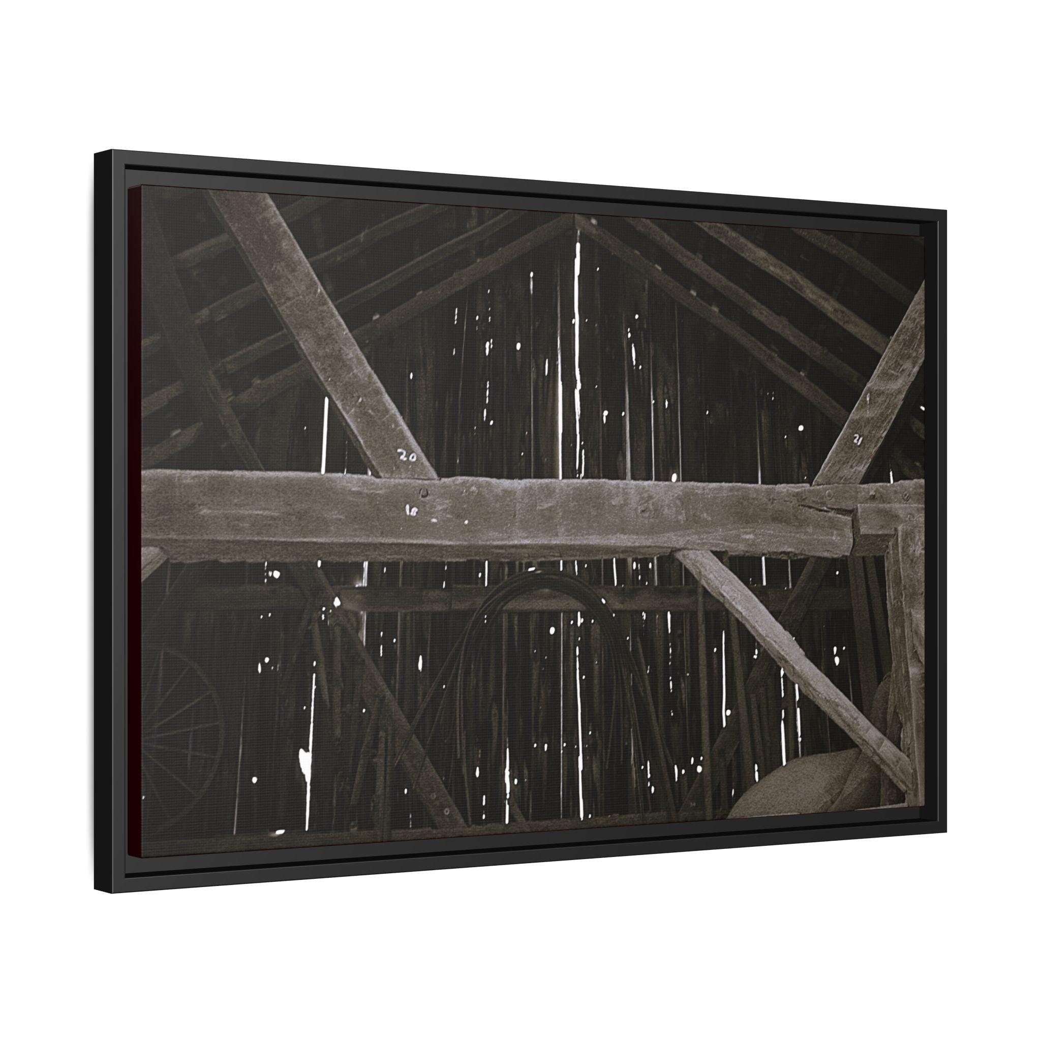 Rustic Barn Interior Framed Canvas Print — Farmhouse Wall Art