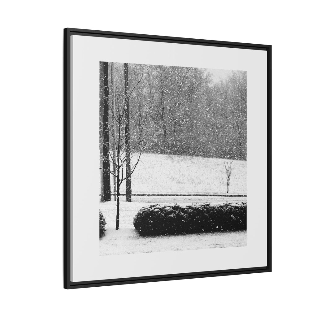Framed Snowing in the Park - Framed Matte Canvas Print — Black & White Snow Landscape