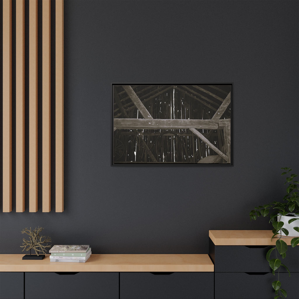 Rustic Barn Interior Framed Canvas Print — Farmhouse Wall Art