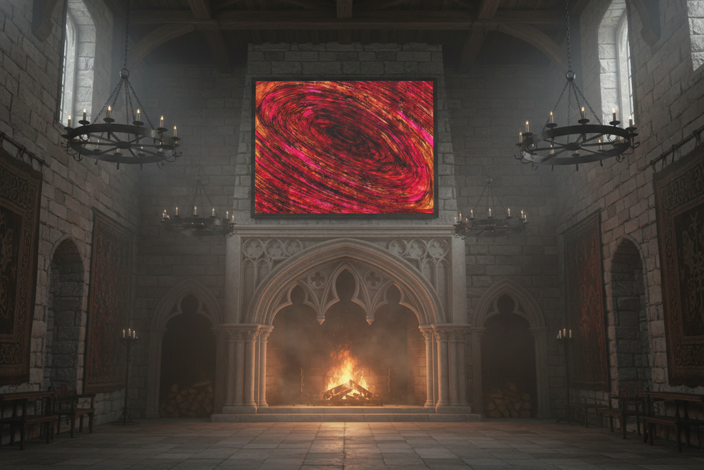 Red Swirl Gothic Castle Fireplace Mockup