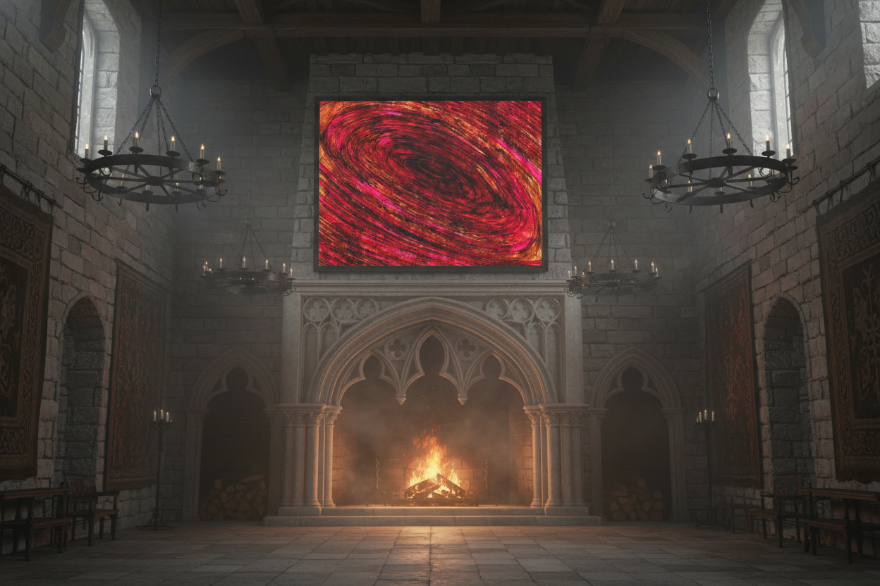 Red Swirl Gothic Castle Fireplace Mockup